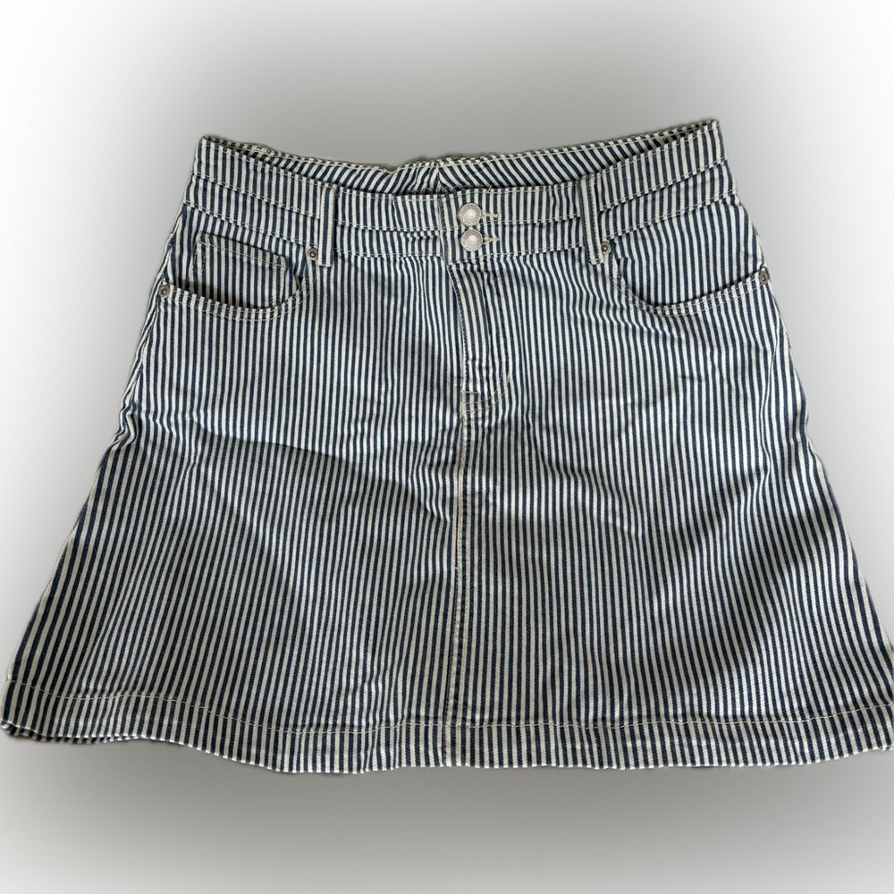 Maurices Women's Size 12 Railroad Blue White Striped Denim Mini Skirt
